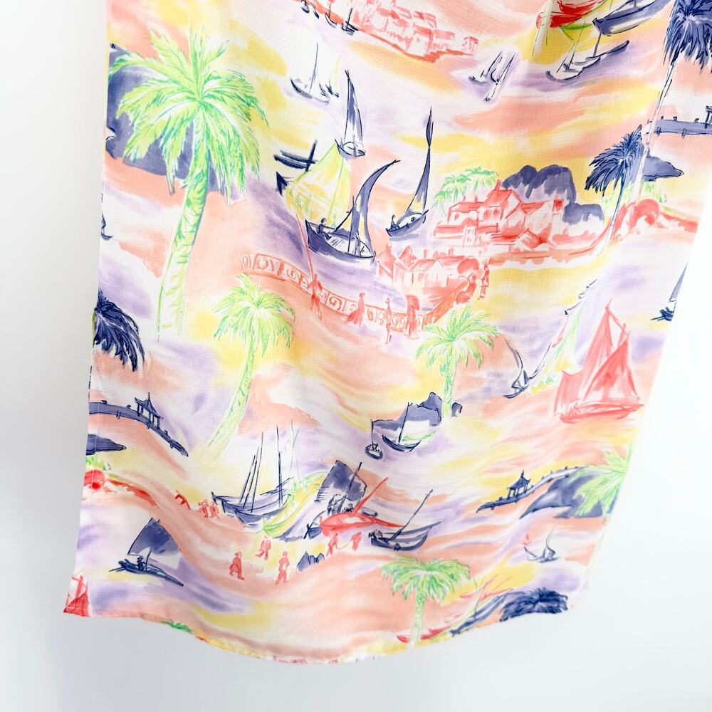 Vtg Bushwacker Brisas Island Watercolor Scenic Maxi Skirt Sz 12 Tropical Lined - Picture 13 of 13